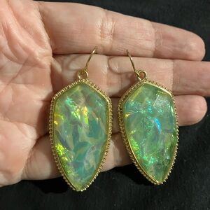 Gold and Green Iridescent Earrings